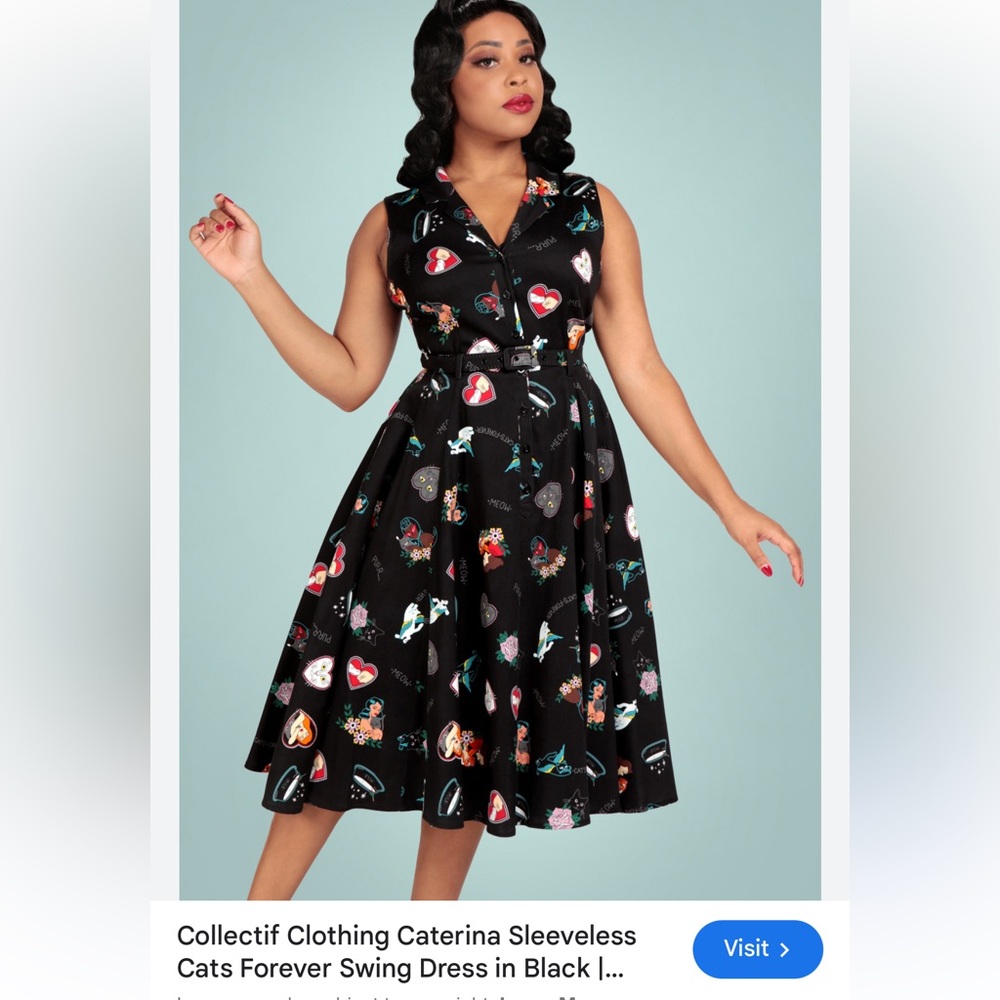 Collectif Catalina sleeveless Cats Forever Swing Dress